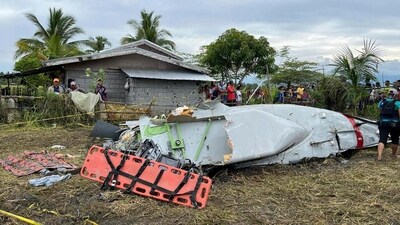 Wreckage of airplane in a rice field in Maguindanao del Sur province, Philippines, after officials say a U.S. military-contracted plane has crashed in a rice field in the southern Philippines, killing all four people on board, on Thursday Feb. 6, 2025 (AP) Wreckage of airplane in a rice field in Maguindanao del Sur province, Philippines, after officials say a U.S. military-contracted plane has crashed in a rice field in the southern Philippines, killing all four people on board, on Thursday Feb. 6, 2025 (AP)