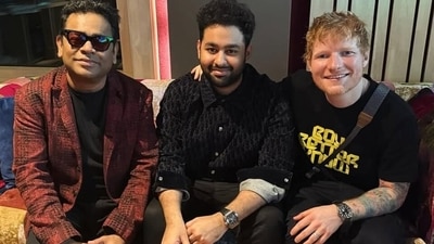 AR Rahman and his son, AR Ameen, pose with Ed Sheeran. AR Rahman and his son, AR Ameen, pose with Ed Sheeran.