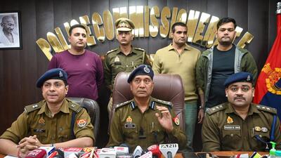 Addressing the media Thursday, Noida DCP Ram Badan Singh (centre) said police tracked the boy using electronic surveillance after his internet dongle was found to be used in the crime. During questioning, the boy revealed that he used a trial virtual private network (VPN) service to send the hoax mails, he said. (Sunil Ghosh /HT Photo) Addressing the media Thursday, Noida DCP Ram Badan Singh (centre) said police tracked the boy using electronic surveillance after his internet dongle was found to be used in the crime. During questioning, the boy revealed that he used a trial virtual private network (VPN) service to send the hoax mails, he said. (Sunil Ghosh /HT Photo)