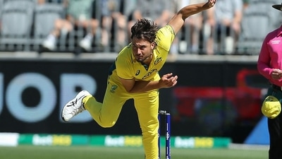 Marcus Stoinis bowls during the third one-day International (ODI) cricket match between Australia and Pakistan (AFP)