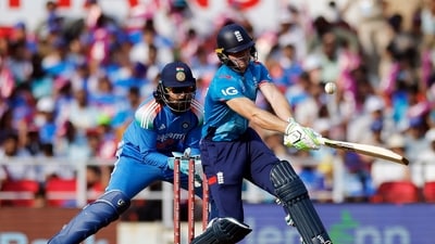 England's Jos Buttler top edges an Axar Patel delivery (REUTERS)