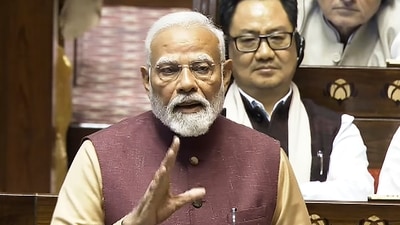 Prime Minister Narendra Modi speaks in the Rajya Sabha during the Budget session of Parliament. (Sansad TV) Prime Minister Narendra Modi speaks in the Rajya Sabha during the Budget session of Parliament. (Sansad TV)