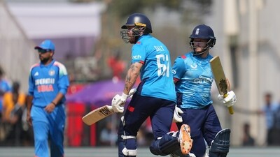 England batter Phil Salt and Ben Duckett run between the wicket during the first ODI cricket against India (PTI) England batter Phil Salt and Ben Duckett run between the wicket during the first ODI cricket against India (PTI)