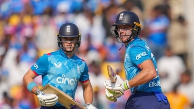 England never managed to regain anything even close to the same momentum, with Duckett falling right after his opening partner. As was the case in the T20I series, captain Jos Buttler looked head and shoulders above his teammates as he scored 52 in 67 balls. He, however, fell to an innocous delivery from Axar Patel. Jacob Bethell struggled in his 59-run stand with Buttler which came in 87 balls but then found his feet and scored 51 in 64 balls. (PTI) England never managed to regain anything even close to the same momentum, with Duckett falling right after his opening partner. As was the case in the T20I series, captain Jos Buttler looked head and shoulders above his teammates as he scored 52 in 67 balls. He, however, fell to an innocous delivery from Axar Patel. Jacob Bethell struggled in his 59-run stand with Buttler which came in 87 balls but then found his feet and scored 51 in 64 balls. (PTI)