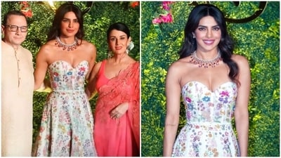 Priyanka Chopra poses for the paparazzi at her brother Siddharth's wedding celebrations. Priyanka Chopra poses for the paparazzi at her brother Siddharth's wedding celebrations.