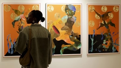 A visitor looks at an installation during the 1-54 Marrakesh contemporary African art fair. (AFP) A visitor looks at an installation during the 1-54 Marrakesh contemporary African art fair. (AFP)
