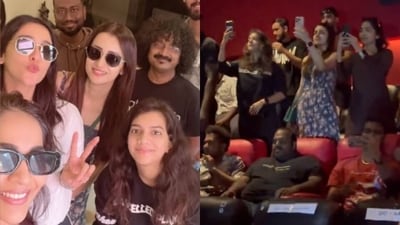 Regena Cassandrra and Trisha Krishnan caught Vidaamuyarchi's first day first show. Regena Cassandrra and Trisha Krishnan caught Vidaamuyarchi's first day first show.