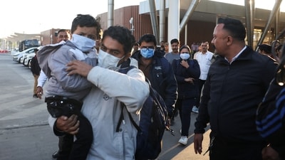 Indian immigrants deported from the US walked out of Ahmedabad Airport on Thursday, February 6, 2025. According to sources quoted by PTI, most of the deportees were from Mehsana, Gandhinagar, Patan, Vadodara, and Kheda districts. (Reuters)