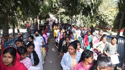 Patna: Aspirants showed their documents before appearing in the Class 12 (intermediate) exam of the Bihar School Examination Board (BSEB) at D.A.V high school danapur in Patna (Santosh Kumar ) Patna: Aspirants showed their documents before appearing in the Class 12 (intermediate) exam of the Bihar School Examination Board (BSEB) at D.A.V high school danapur in Patna (Santosh Kumar )