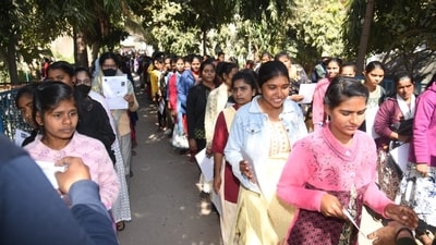 Students in queue before appearing in the Class 12 (intermediate) exam of the Bihar School Examination Board (BSEB) at D.A.V high school danapur in Patna (Santosh Kumar ) Students in queue before appearing in the Class 12 (intermediate) exam of the Bihar School Examination Board (BSEB) at D.A.V high school danapur in Patna (Santosh Kumar )