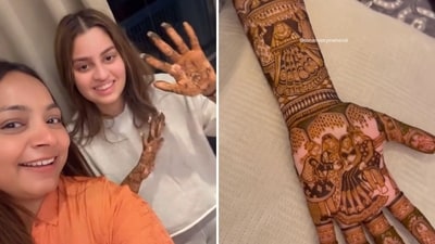 Diva Shah shows off her mehendi ahead of wedding to Jeet Adani (Instagram/@sonamistry_mehandi) Diva Shah shows off her mehendi ahead of wedding to Jeet Adani (Instagram/@sonamistry_mehandi)
