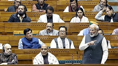 Prime Minister Narendra Modi replies to Motion of Thanks on President's Address in Lok Sabha during the Budget Session of Parliament, in New Delhi on Tuesday. (ANI Photo/ Sansad TV) Prime Minister Narendra Modi replies to Motion of Thanks on President's Address in Lok Sabha during the Budget Session of Parliament, in New Delhi on Tuesday. (ANI Photo/ Sansad TV)