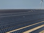An aerial view of the world’s largest renewable energy plant, the 30 GW Khavda Renewable Energy Park, in Kutch.(ANI)