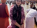 Aisshwarya DKS Hegde, daughter of Karnataka Deputy Chief Minister DK Shivakumar at Maha Kumbh.