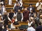 Prime Minister Narendra Modi and other ministers congratulate finance minister Nirmala Sitharaman on Union Budget 2025, in Parliament on Saturday. (ANI Grab) Prime Minister Narendra Modi and other ministers congratulate finance minister Nirmala Sitharaman on Union Budget 2025, in Parliament on Saturday. (ANI Grab)