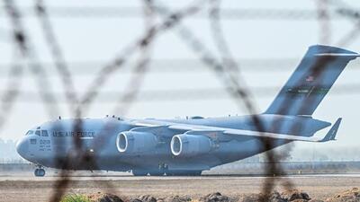 An US Air Force C-17 Globemaster III aircraft carrying undocumented Indian migrants deported by the US lands at Sri Guru Ram Dass Jee International Airport in Amritsar, on Wednesday (Bloomberg) An US Air Force C-17 Globemaster III aircraft carrying undocumented Indian migrants deported by the US lands at Sri Guru Ram Dass Jee International Airport in Amritsar, on Wednesday (Bloomberg)