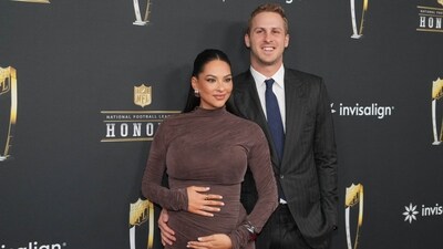 Jared Goff and his wife Christen Harper on the red carpet before Super Bowl LIX NFL Honors at Saenger Theatre. (USA TODAY Sports via Reuters Con)