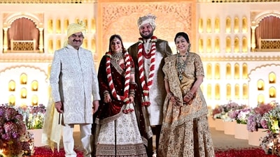 Billionaire Gautam Adani's younger son Jeet on Friday married fiance Diva Shah at a small and intimate, traditional ceremony with a close group of friends and family in attendance. (HT ) Billionaire Gautam Adani's younger son Jeet on Friday married fiance Diva Shah at a small and intimate, traditional ceremony with a close group of friends and family in attendance. (HT )