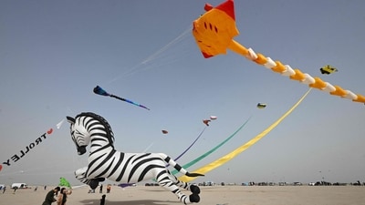 Al-Farsi Kite Festival is usually held in February, and the skies are filled with colourful and vibrant kites, making for a stunning spectacle (AFP) Al-Farsi Kite Festival is usually held in February, and the skies are filled with colourful and vibrant kites, making for a stunning spectacle (AFP)