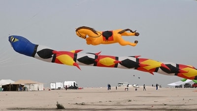 Kuwait: People attend the annual kite flying event organised by the Al-Farsi Kite Team in the Bnaider desert near Al-Julaiaa. (AFP) Kuwait: People attend the annual kite flying event organised by the Al-Farsi Kite Team in the Bnaider desert near Al-Julaiaa. (AFP)