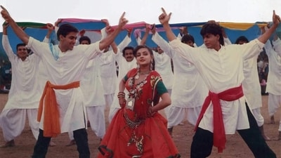 Mamta Kulkarni with Salman Khan and Shah Rukh Khan in Karan Arjun. Mamta Kulkarni with Salman Khan and Shah Rukh Khan in Karan Arjun.