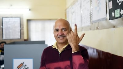 Former Delhi Deputy CM Manish Sisodia casting his vote, in New Delhi. (Hindustan Times)