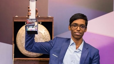 R Praggnanandhaa poses with the trophy after winning the Tata Steel Chess Masters 2025 over World Champion D Gukesh, in Wijk aan Zee, Netherlands. (@FIDE_chess/@tatasteelchess ) R Praggnanandhaa poses with the trophy after winning the Tata Steel Chess Masters 2025 over World Champion D Gukesh, in Wijk aan Zee, Netherlands. (@FIDE_chess/@tatasteelchess )