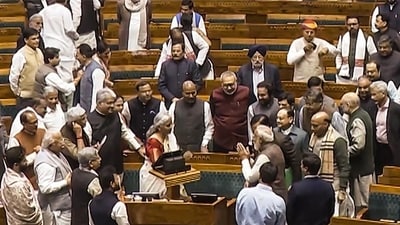 Prime Minister Narendra Modi and other ministers congratulate finance minister Nirmala Sitharaman on Union Budget 2025, in Parliament on Saturday. (ANI Grab) (HT_PRINT) Prime Minister Narendra Modi and other ministers congratulate finance minister Nirmala Sitharaman on Union Budget 2025, in Parliament on Saturday. (ANI Grab) (HT_PRINT)
