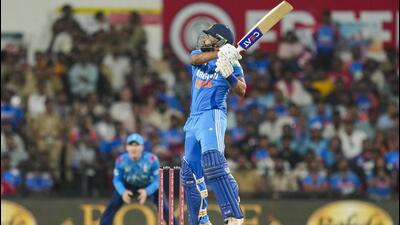 Shreyas Iyer in action against England in the first ODI, in Nagpur on Thursday. (PTI)