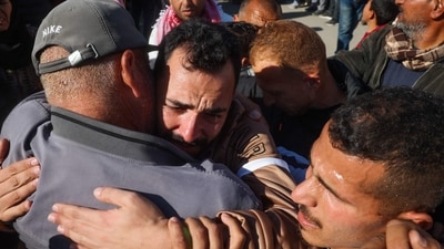 A day before the planned exchange of three more Israeli hostages for Palestinian inmates in the most recent phase of a precarious agreement to stop the conflict in Gaza, Hamas accused Israel of several violations of their ceasefire agreement on Friday. (AFP/ Eyad BABA) A day before the planned exchange of three more Israeli hostages for Palestinian inmates in the most recent phase of a precarious agreement to stop the conflict in Gaza, Hamas accused Israel of several violations of their ceasefire agreement on Friday. (AFP/ Eyad BABA)