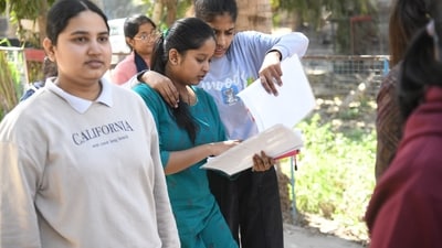 Patna: students coming out after appearing in the Class 12 (intermediate) exam of the Bihar School Examination Board (BSEB) at D.A.V high school danapur in Patna.&nbsp; (Santosh Kumar )