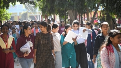 Students coming out of exam centre at D.A.V high school danapur in Patna after appearing for Bihar Board Class 12 exam.&nbsp; (Santosh Kumar )