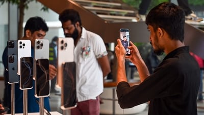 People Purchasing iPhone 16 Smartphone at Apple Store in Bandra-Kurla Complex (BKC),Mumbai during the first day of sale of the iPhone 16 smartphone in Mumbai, India, Sep 20, 2024. (Raju Shinde/Hindustan Times) People Purchasing iPhone 16 Smartphone at Apple Store in Bandra-Kurla Complex (BKC),Mumbai during the first day of sale of the iPhone 16 smartphone in Mumbai, India, Sep 20, 2024. (Raju Shinde/Hindustan Times)