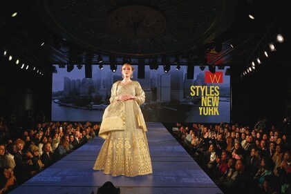 A beige lehenga with intricate embroidery