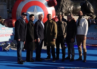 President of Marvel Studios Kevin Feige, Danny Ramirez, Harrison Ford, Anthony Mackie, Julius Onah, Louis D'Esposito and Nate Moore attend a photocall for Captain America: Brave New World at Trafalgar Square in London, Britain, January 30, 2025. REUTERS/Isabel Infantes (REUTERS)