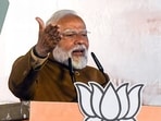 Prime Minister Narendra Modi addresses a gathering at BJP's HQ after the party's win in the Delhi assembly election.