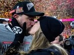 Following the Chiefs' 32-29 victory over the Bills, Taylor Swift and Travis Kelce hosted a celebration at a rooftop bar. (AP Photo/Ashley Landis) Following the Chiefs' 32-29 victory over the Bills, Taylor Swift and Travis Kelce hosted a celebration at a rooftop bar. (AP Photo/Ashley Landis)