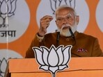 Prime Minister Narendra Modi addresses BJP workers at the party headquarters. 