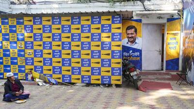 An almost deserted Aam Aadmi Party (AAP) office in New Delhi after the results of the Delhi assembly polls were declared on Saturday and the party was decimated by the Bharatiya Janata Party (BJP). (PTI) An almost deserted Aam Aadmi Party (AAP) office in New Delhi after the results of the Delhi assembly polls were declared on Saturday and the party was decimated by the Bharatiya Janata Party (BJP). (PTI)