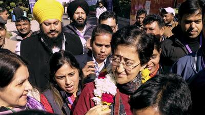 Atishi after her victory on Saturday. (PTI) Atishi after her victory on Saturday. (PTI)