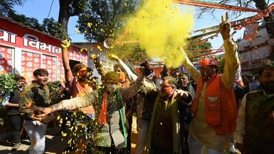 The BJP is set to stage a comeback in Delhi after more than 26 years, sweeping AAP away from the national capital in another big win to extend its saffron footprint in the country. (Arvind Yadav/Hindustan Times)