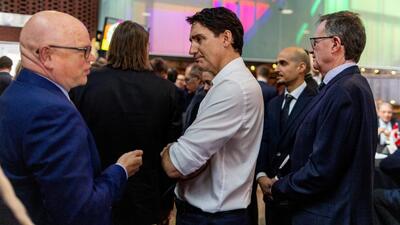 Canadian Prime Minister Justin Trudeau speaks to business and labour leaders on investment, trade and international markets amid the looming threat of US protectionism in Toronto, Ontario, on Friday. (REUTERS)