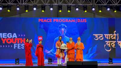 Former Union minister and BJP MP Anurag Thakur at the Mega Youth Fest in Mahakumbh on Saturday. (HT)