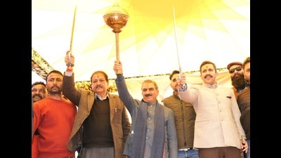 Himachal chief minister Sukhvinder Singh Sukhu has announced the beautification of the Shri Naina Devi Ji temple complex at a cost of ₹100 crore and said that the work would be carried out in three phases. (HT Photo) Himachal chief minister Sukhvinder Singh Sukhu has announced the beautification of the Shri Naina Devi Ji temple complex at a cost of ₹100 crore and said that the work would be carried out in three phases. (HT Photo)