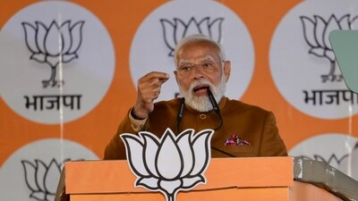 Prime Minister Narendra Modi at the BJP headquarters in New Delhi, Saturday, Feb. 8, 2025. (Raj K Raj/Hindustan Times) Prime Minister Narendra Modi at the BJP headquarters in New Delhi, Saturday, Feb. 8, 2025. (Raj K Raj/Hindustan Times)