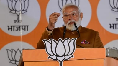 Prime Minister Narendra Modi addresses BJP workers at the party headquarters. (Raj K Raj/HT Photo) Prime Minister Narendra Modi addresses BJP workers at the party headquarters. (Raj K Raj/HT Photo)
