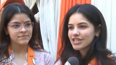 Trisha and Sanidhi, daughters of Parvesh Verma who defeated Arvind Kejriwal in New Delhi constituency. (X/ANI) Trisha and Sanidhi, daughters of Parvesh Verma who defeated Arvind Kejriwal in New Delhi constituency. (X/ANI)