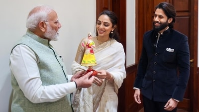 PM Modi met Sobhita Dhulipala and Naga Chaitanya at Parliament House.