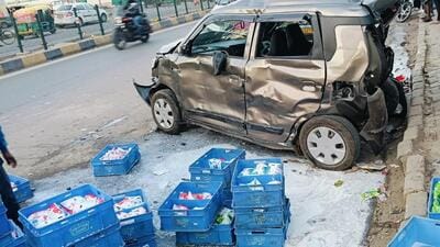Such was the impact of the force that Singh lost control of his car and rammed a divider. He was rushed to a private hospital in Sector 43 in critical head injuries. But doctors declared him dead. (HT Photo) Such was the impact of the force that Singh lost control of his car and rammed a divider. He was rushed to a private hospital in Sector 43 in critical head injuries. But doctors declared him dead. (HT Photo)