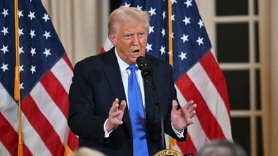 US President Donald Trump speaks as he hosts a dinner for US Republican Senators at his Mar-a-Lago resort in Palm Beach, Florida, on Febrary 7, 2025. (Photo by ROBERTO SCHMIDT / AFP) (AFP) US President Donald Trump speaks as he hosts a dinner for US Republican Senators at his Mar-a-Lago resort in Palm Beach, Florida, on Febrary 7, 2025. (Photo by ROBERTO SCHMIDT / AFP) (AFP)